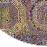 Nourison Global Vintage Geometric Multicolor 4' x Round Area -Rug, Easy -Cleaning, Non Shedding, Bed Room, Living Room, Dining Room, Kitchen (4 Round)