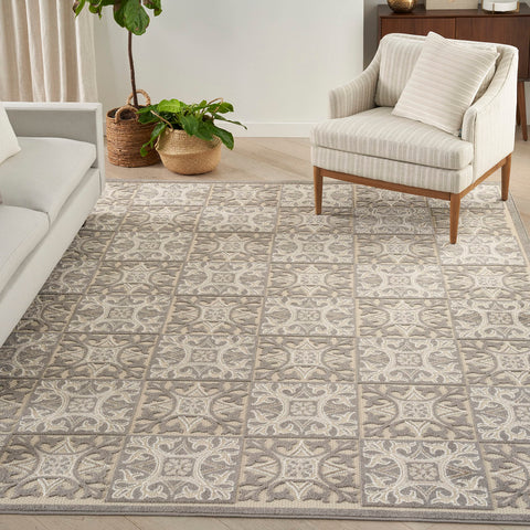 Nourison Aloha Indoor-Outdoor Ivory/Grey 3'6" x 5'6" Area Rug, Easy Cleaning, Non Shedding, Bed Room, Living Room, Dining Room, Kitchen (4x6)