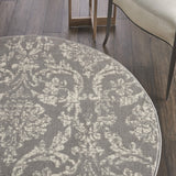 Nourison Jubilant Damask Grey 5'3'' x Round Area-Rug, Easy-Cleaning, Non Shedding, Bed Room, Living Room, Dining Room, Kitchen (5 Round)
