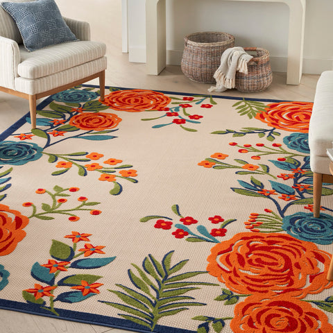 Nourison Aloha Indoor/Outdoor Modern Multicolor 5'3" x 7'5" Area Rug, Easy Cleaning, Non Shedding, Bed Room, Living Room, Dining Room, Kitchen (5x7)
