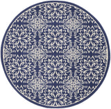 Nourison Jubilant Floral Navy/Ivory 5'3'' x Round Area-Rug, Easy-Cleaning, Non Shedding, Bed Room, Living Room, Dining Room, Kitchen (5 Round)