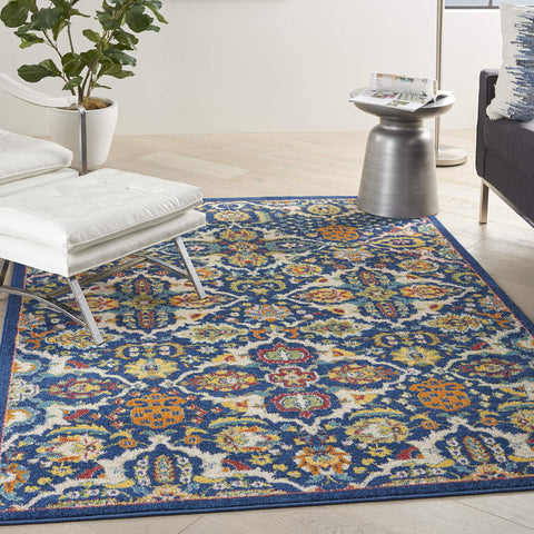 Nourison Allur Contemporary Navy Multicolor 5'3" x 7'3" Area Rug, Easy Clean, Non Shedding, Bed Room, Living Room, Dining Room, Kitchen (5x7)