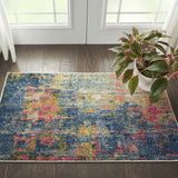 Nourison Celestial Blue/Yellow 2'2" x 3'9" Area Rug, Contemporary, Abstract, Easy Cleaning, Non Shedding, Bed Room, Living Room, Dining Room, Kitchen, (2' x 4')