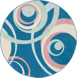 Nourison Grafix Geometric Blue Multi Colored 5'3" x Round Area-Rug, Easy-Cleaning, Non Shedding, Bed Room, Living Room, Dining Room, Kitchen (5 Round)