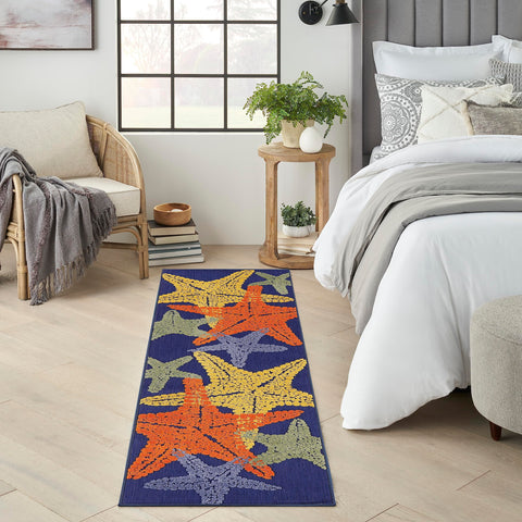 Nourison Aloha Indoor/Outdoor Blue Multicolor 2'3" x 8' Area Rug, Easy Cleaning, Non Shedding, Bed Room, Living Room, Dining Room, Backyard, Deck, Patio (2x8)