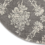 Nourison Tranquil Damask Grey/Pink 5'3" x Round Area-Rug, Easy-Cleaning, Non Shedding, Bed Room, Living Room, Dining Room, Kitchen (5 Round)