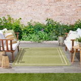 Nourison Essentials Indoor/Outdoor Solid Bordered Green Ivory 5' x 7' Area Rug, Easy Cleaning, Non Shedding, Bed Room, Living Room, Dining Room, Backyard, Deck, Patio (5x7)