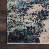 Nourison Celestial Modern Abstract Ivory/Teal Blue 2'2" x 10' Area -Rug, Easy -Cleaning, Non Shedding, Bed Room, Living Room, Dining Room, Kitchen (2x10)