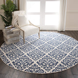Nourison Grafix Damask White/Blue 8' x Round Area Rug, Easy Clean, Non Shedding, Bed Room, Living Room, Dining Room, Kitchen (8 Round)