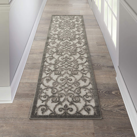 Nourison Aloha Indoor/Outdoor Grey/Charcoal 2'3" x 8' Area Rug, Transitional, French Country, Easy Cleaning, Non Shedding, Bed Room, Kitchen, Living Room, Deck, Backyard, (8' x Runner)