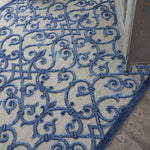 Nourison Aloha Indoor/Outdoor Grey/Blue 5'3" x 7'5" Area Rug, Transitional, French Country, Easy Cleaning, Non Shedding, Bed Room, Kitchen, Living Room, Deck, Backyard, (5' x 8')