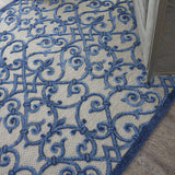 Nourison Aloha Indoor/Outdoor Grey/Blue 5'3" x 7'5" Area Rug, Transitional, French Country, Easy Cleaning, Non Shedding, Bed Room, Kitchen, Living Room, Deck, Backyard, (5' x 8')