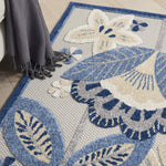 Nourison Aloha Indoor/Outdoor Blue/Grey 5'3" x 7'5" Area Rug, Floral, Contemporary, Easy-Cleaning, Non-Shedding, Bed Room, Living Room, Deck, Backyard, (5' x 7')