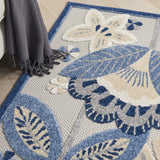Nourison Aloha Indoor/Outdoor Blue/Grey 5'3" x 7'5" Area Rug, Floral, Contemporary, Easy-Cleaning, Non-Shedding, Bed Room, Living Room, Deck, Backyard, (5' x 7')