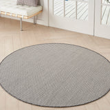 Nourison Courtyard Indoor/Outdoor Ivory/Charcoal 5 x Round Area Rug, Easy Cleaning, Non Shedding, Bed Room, Living Room, Dining Room, Backyard, Deck, Patio (5 Round)