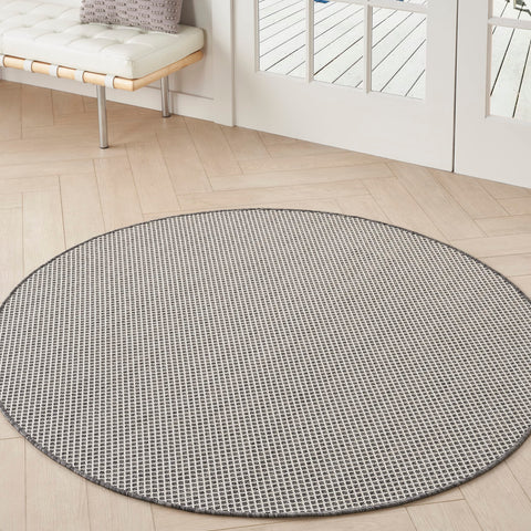 Nourison Courtyard Indoor/Outdoor Ivory/Charcoal 5 x Round Area Rug, Easy Cleaning, Non Shedding, Bed Room, Living Room, Dining Room, Backyard, Deck, Patio (5 Round)