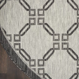 Nourison Garden Party Ivory/Charcoal 5'3" x Round Area Rug, Traditional, Trellis, Bed Room, Living Room, Dining Room, Kitchen, Easy Cleaning, Non Shedding, (5' Round)