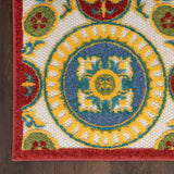 Nourison Aloha Indoor/Outdoor Red/Multi 3'6" x 5'6" Area Rug, Easy Cleaning, Non Shedding, Bed Room, Living Room, Dining Room, Patio, Deck, Backyard (4x6)