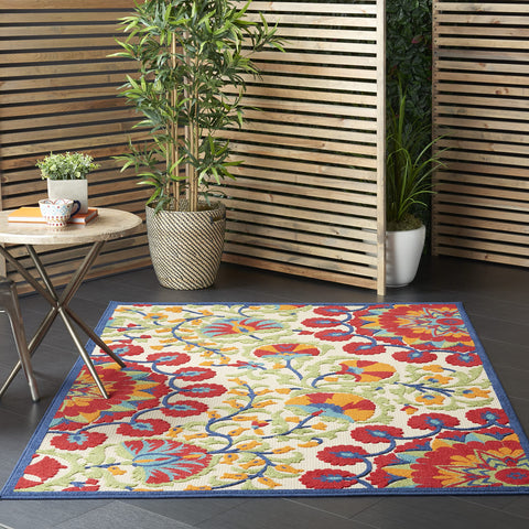 Nourison Aloha Indoor/Outdoor Red/Multi 3'6" x 5'6" Area Rug, Easy Cleaning, Non Shedding, Bed Room, Living Room, Dining Room, Deck, Backyard, Patio (4x6)
