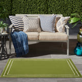 Nourison Essentials Indoor/Outdoor Solid Bordered Green Ivory 3' x 5' Area Rug, Easy Cleaning, Non Shedding, Bed Room, Living Room, Dining Room, Backyard, Deck, Patio (3x5)