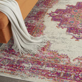 Nourison Passion Ivory/Fuchsia 3'9'' x 5'9'' Area-Rug, Boho, Traditional, Easy-Cleaning, Non Shedding, Bed Room, Living Room, Hallway, (4' x 6')