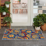 Nourison Aloha Indoor/Outdoor Navy Multicolor 2'8" x 4' Area Rug, Easy Cleaning, Non Shedding, Bed Room, Living Room, Dining Room, Backyard, Deck, Patio (3x4)
