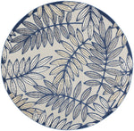 Nourison Aloha Indoor/Outdoor Ivory/Navy 4' x Round Area Rug, Easy Cleaning, Non Shedding, Bed Room, Living Room, Dining Room, Backyard, Deck, Patio (4 Round)