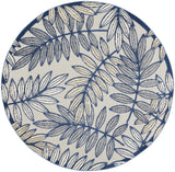 Nourison Aloha Indoor/Outdoor Ivory/Navy 4' x Round Area Rug, Easy Cleaning, Non Shedding, Bed Room, Living Room, Dining Room, Backyard, Deck, Patio (4 Round)