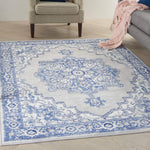 Nourison Whimsicle Traditional Grey Blue 4' x 6' Area Rug, Easy Cleaning, Non Shedding, Bed Room, Living Room, Dining Room, Kitchen (4x6)