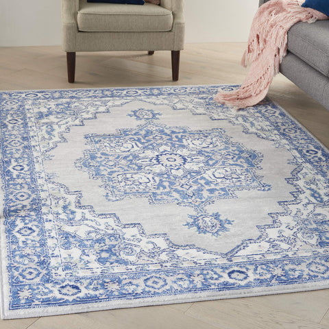 Nourison Whimsicle Traditional Grey Blue 4' x 6' Area Rug, Easy Cleaning, Non Shedding, Bed Room, Living Room, Dining Room, Kitchen (4x6)