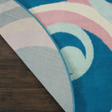 Nourison Grafix Geometric Blue Multi Colored 5'3" x Round Area-Rug, Easy-Cleaning, Non Shedding, Bed Room, Living Room, Dining Room, Kitchen (5 Round)