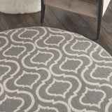 Nourison Jubilant Trellis Grey 5'3" x Round Area -Rug, Easy -Cleaning, Non Shedding, Bed Room, Living Room, Dining Room, Kitchen (5 Round)