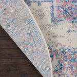 Nourison Grafix Traditional Ivory/Pink 4' x Round Area -Rug, Easy -Cleaning, Non Shedding, Bed Room, Living Room, Dining Room, Kitchen (4 Round)