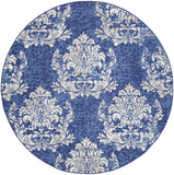 Nourison Whimsicle Damask Navy Ivory 8' x Round Area Rug, Easy Cleaning, Non Shedding, Bed Room, Living Room, Dining Room, Kitchen (8 Round)