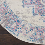 Nourison Grafix Traditional Ivory/Pink 4' x Round Area -Rug, Easy -Cleaning, Non Shedding, Bed Room, Living Room, Dining Room, Kitchen (4 Round)