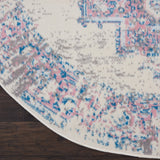 Nourison Grafix Traditional Ivory/Pink 4' x Round Area -Rug, Easy -Cleaning, Non Shedding, Bed Room, Living Room, Dining Room, Kitchen (4 Round)