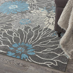 Nourison Passion Charcoal/Blue 6'7" x 9'6" Area Rug, Floral, Farmhouse, Easy Cleaning, Non Shedding, Bed Room, Living Room, Dining Room, Kitchen, (7' x 10')