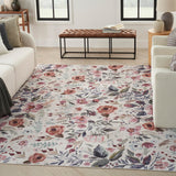 Nourison Washables Floral Ivory Pink 5'2" x 7' Area -rug, Easy -cleaning, Non Shedding, Bed Room, Living Room, Dining Room, Kitchen (5x7)