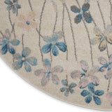 Nourison Tranquil Floral Ivory 5'3" x Round Area -Rug, Easy -Cleaning, Non Shedding, Bed Room, Living Room, Dining Room, Kitchen (5 Round)