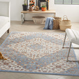 Nourison Elation Floral Ivory Blue 2'3" x 7'6" Area -Rug, Easy -Cleaning, Non Shedding, Bed Room, Living Room, Dining Room, Kitchen (2x7)