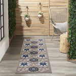 Nourison Aloha Indoor/Outdoor Grey/Blue 2'3" x 8' Area Rug, Easy Cleaning, Non Shedding, Bed Room, Living Room, Dining Room, Deck, Backyard, Patio (2x8)