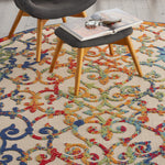 Nourison Aloha Indoor/Outdoor Multicolor 7'10" x Round Area Rug, Transitional, French Country, Easy Cleaning, Non Shedding, Bed Room, Kitchen, Living Room, Deck, Backyard, (8' Round)