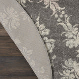 Nourison Tranquil Damask Grey/Pink 5'3" x Round Area-Rug, Easy-Cleaning, Non Shedding, Bed Room, Living Room, Dining Room, Kitchen (5 Round)