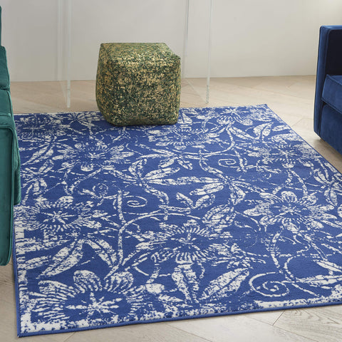 Nourison Whimsicle Floral Navy 5' x 7' Area Rug, Easy Cleaning, Non Shedding, Bed Room, Living Room, Dining Room, Kitchen (5x7)