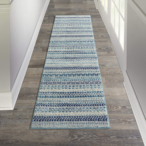 Nourison Passion Bohemian Navy Blue 2'2" x 10' Area -Rug, Easy -Cleaning, Non Shedding, Bed Room, Living Room, Dining Room, Kitchen (2x10)