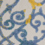 Nourison Aloha Indoor/Outdoor Ivory Blue 4' x Round Area Rug, Transitional, French Country, Easy Cleaning, Non Shedding, Bed Room, Kitchen, Living Room, Deck, Backyard, (4' Round)
