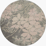 Nourison Tranquil Floral Grey/Pink 5'3" x Round Area -rug, Easy -cleaning, Non Shedding, Bed Room, Living Room, Dining Room, Kitchen (5 Round)