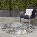 Nourison Aloha Indoor/Outdoor Grey/Blue 5'3" x Round Area Rug, Easy Cleaning, Non Shedding, Bed Room, Living Room, Dining Room, Backyard, Deck, Patio (5 Round)