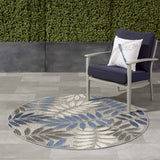 Nourison Aloha Indoor/Outdoor Grey/Blue 5'3" x Round Area Rug, Easy Cleaning, Non Shedding, Bed Room, Living Room, Dining Room, Backyard, Deck, Patio (5 Round)