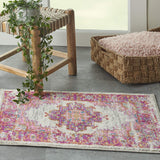 Nourison Passion Ivory/Fuchsia 22" x 34" Area Rug, Boho, Traditional, Easy Clean, Non Shedding, Bed Room, Living Room, Hallway, (2' x 3')